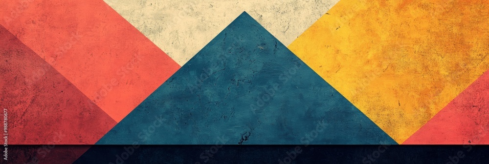 Poster minimalist triangle design, a striking triangle shape set against a vibrant backdrop of bold, contra