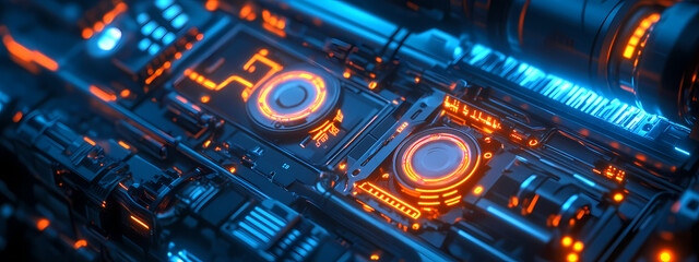 Fototapeta premium Intricate Mechanical Gear with Futuristic Lighting