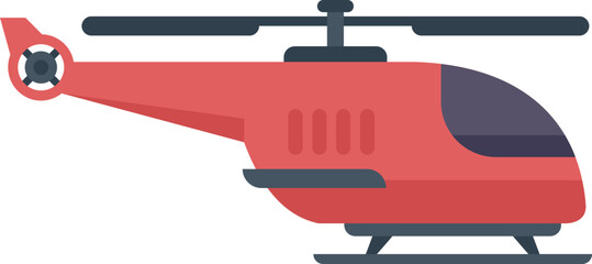 Red helicopter flying in the sky with rotating propeller blades