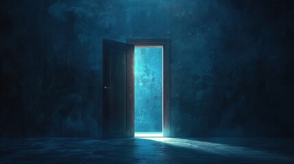 A door in the dark room opens, and light shines through, illuminating part of it.