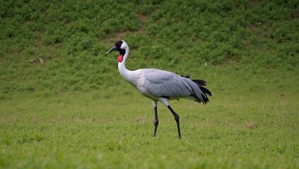 Obraz premium A large bird standing on top of a lush green field.