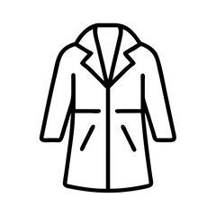 A black and white drawing of a coat. The coat is long and has a hood. The coat is made of a material that is not visible