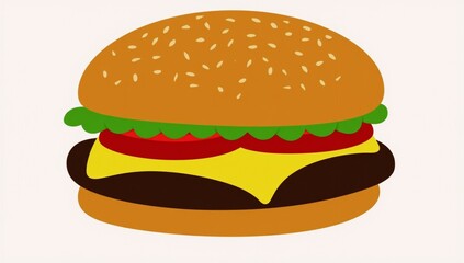 A hamburger with cheese and lettuce on a bun.