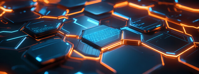 Futuristic Tech Interface with Hexagonal Nodes