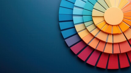 Obraz premium Radial chart with gradient colors, displaying investment portfolio allocations, with bold lines connecting segments to financial data points