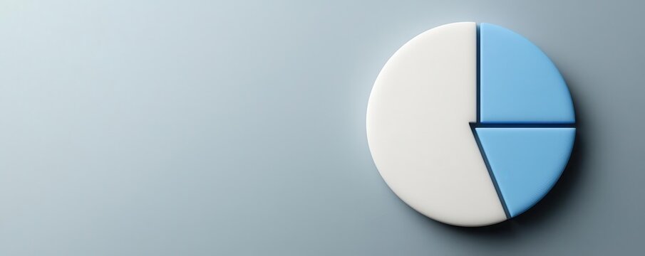 Minimalist circular pie chart in a clean white and blue palette, displaying revenue breakdowns and expense categories