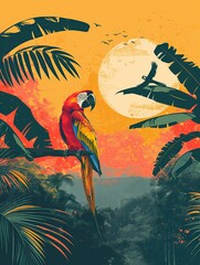 Illustration of Amazon Rainforest from Manaus, Brazil Travel Poster in Colorful Flat Digital Art Style