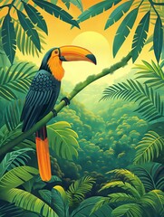 Illustration of Amazon Rainforest from Manaus, Brazil Travel Poster in Colorful Flat Digital Art Style