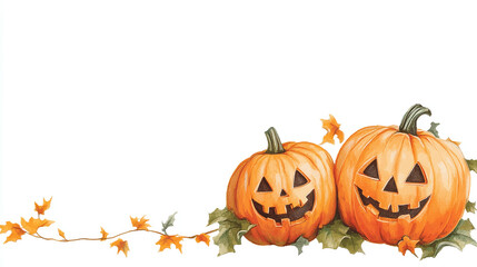 Spooky Halloween pumpkin border, transparent background