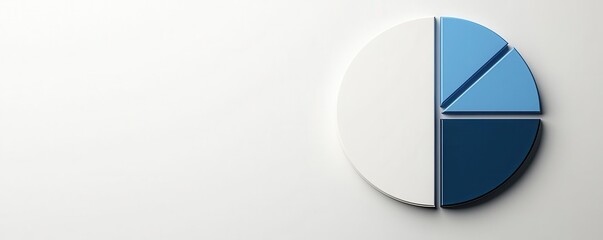 Minimalist circular pie chart in a clean white and blue palette, displaying revenue breakdowns and expense categories