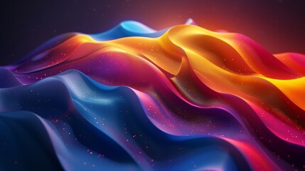 Vibrant Abstract Waves of Colorful Fabric with Sparkling Particles in a Dynamic Flow