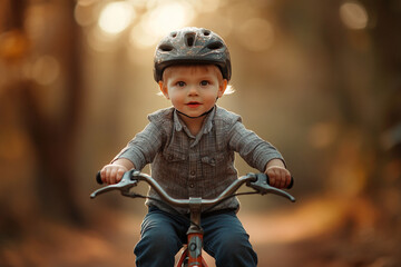Naklejka premium little child riding a bicycle