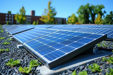 Fototapeta premium Solar panels in the green field UHD wallpaper