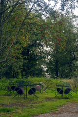 Folded chairs and tables in Autumn Park