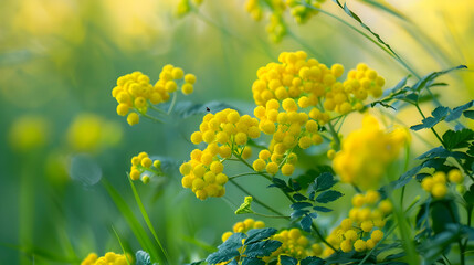 Obraz premium Vibrant Yellow Flowers in a Lush Garden