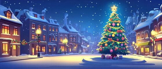 Fototapeta premium christmas tree in the village