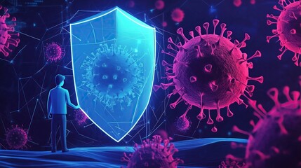 Obraz premium Shield protecting against viruses in a scientific illustration
