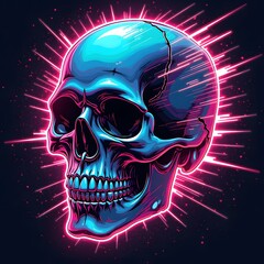 Neon Glitch Skull with Holographic Details: Futuristic Vector T-Shirt Design