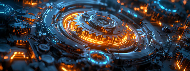 Fototapeta premium Futuristic Gear System with Neon Glow