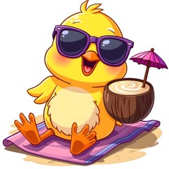 Cool Chick Lounging on Beach with Coconut Drink
