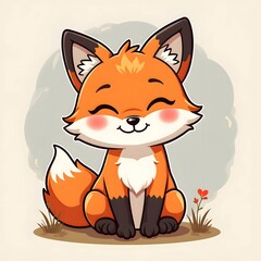 Obraz premium Cute Chibi Fox with Playful Grin - Kawaii Animal Vector Design