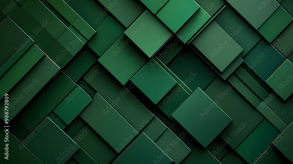 Poster geometric pattern of overlapping green rectangles creating a modern and sophisticated abstract backg