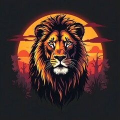 Obraz premium Majestic Lion Sunset Savanna Tribal T-Shirt Design
