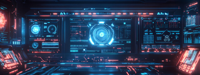 Fototapeta premium High-Tech Dashboard with Holographic Blueprints