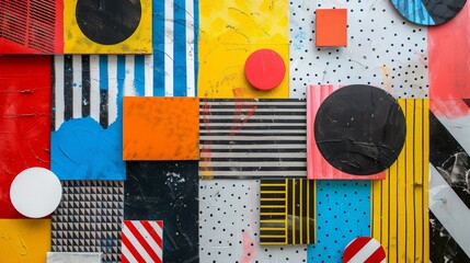 Vibrant Abstract Paper Arts Collage with Geometric Shapes and Bold Colors