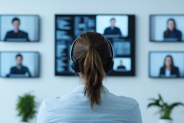 Team meeting with project management tools displayed on a large screen, enhancing workflow and team productivity