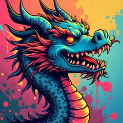 Neon Dragon Graffiti Street Art Vector Design