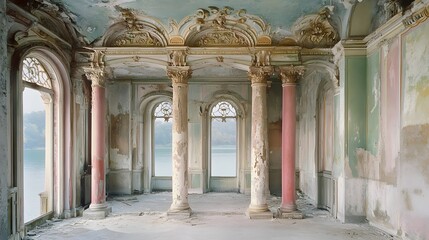 Fototapeta premium Old Building with Classical Columns in Decay.
