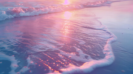 Pink Sunset Over Calm Ocean Waves - Beach Landscape Photography