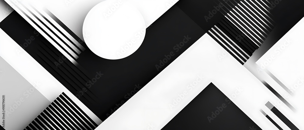 Aufkleber abstract black and white geometric pattern with diagonal lines and circle.