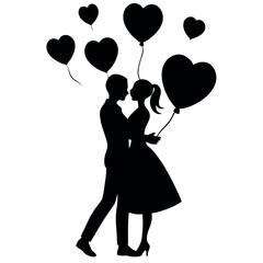 a black silhouette of a couple embracing and kissing. The couple is standing close together