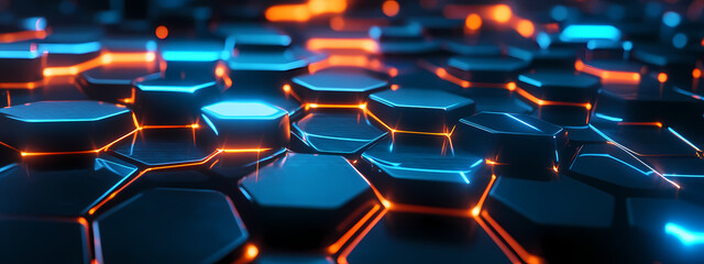 Obraz premium High-Tech Interface with Floating Hexagons