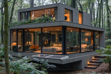 A luxury cabin in the forest UHD wallpaper