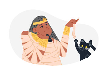 Pharaoh Playing with Black Cat for Halloween