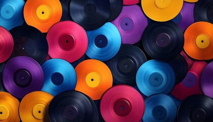 A seamless pattern of vibrant multicolored vinyls