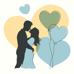 a black silhouette of a couple embracing and kissing. The couple is standing close together