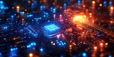 Fototapeta premium A computer chip with a blue square on it