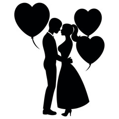 a black silhouette of a couple embracing and kissing. The couple is standing close together