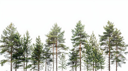 Fototapeta premium Tall Pine Trees Against a White Sky - Nature Photography