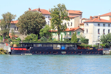barge moored on River Rhone in France