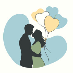 a black silhouette of a couple embracing and kissing. The couple is standing close together