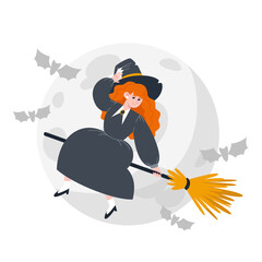Halloween Witch on a Broomstick with Full Moon Background