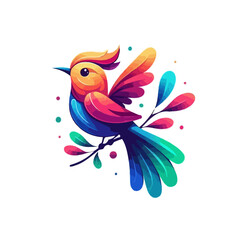 Colorful Bird With Flowers, Adobe Illustrator Vector,