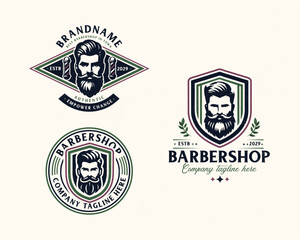 Set bundle vintage barbershop gentleman beard and mustache logo for business company