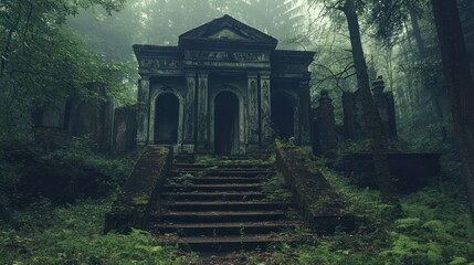 Obraz premium Mysterious Abandoned Building in a Forest
