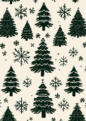 Obraz premium A green Christmas sweater pattern with a white background, featuring a knitted texture and a pattern of Christmas trees and snowflakes.